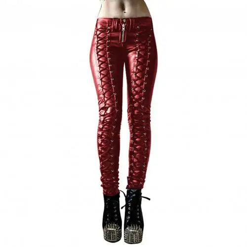 Pantalon Steampunk Femme Faux Cuir | Cosplay Carnaval | Slim Boutons | Legging Taille Haute | Mode