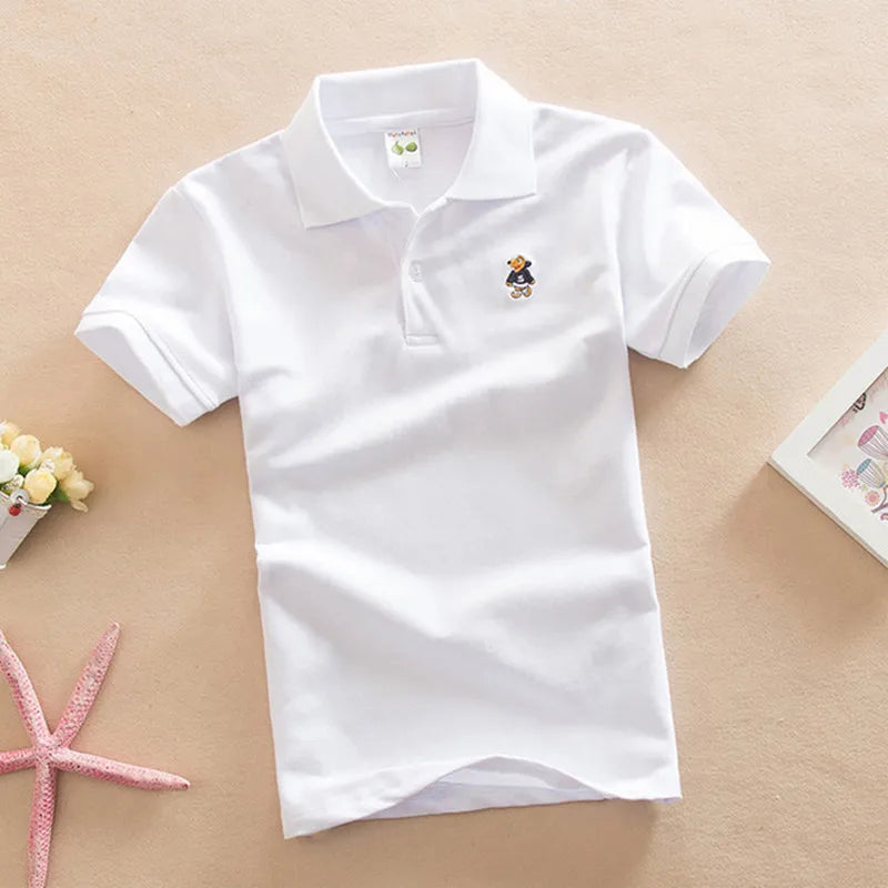 Boys T-Shirt Summer Fashion Cartoon Bear Embroidery School Clothes Little Girls Polo Shirts 3-8 Years Tops Toddler Sportswear