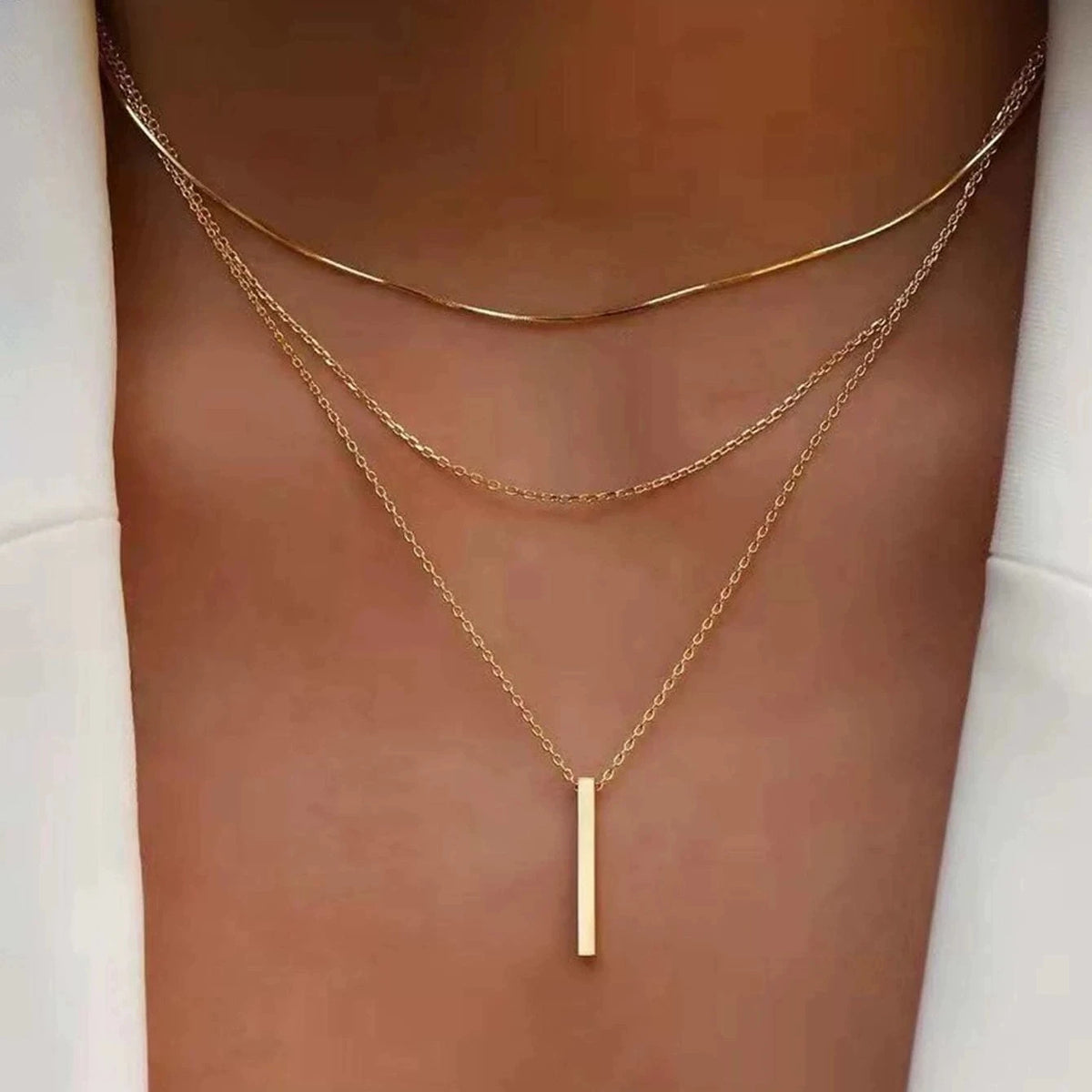 Collier Pendentif Barre Métal Multicouche | Or Chaîne Clavicule | Port Quotidien | Bijou Femme