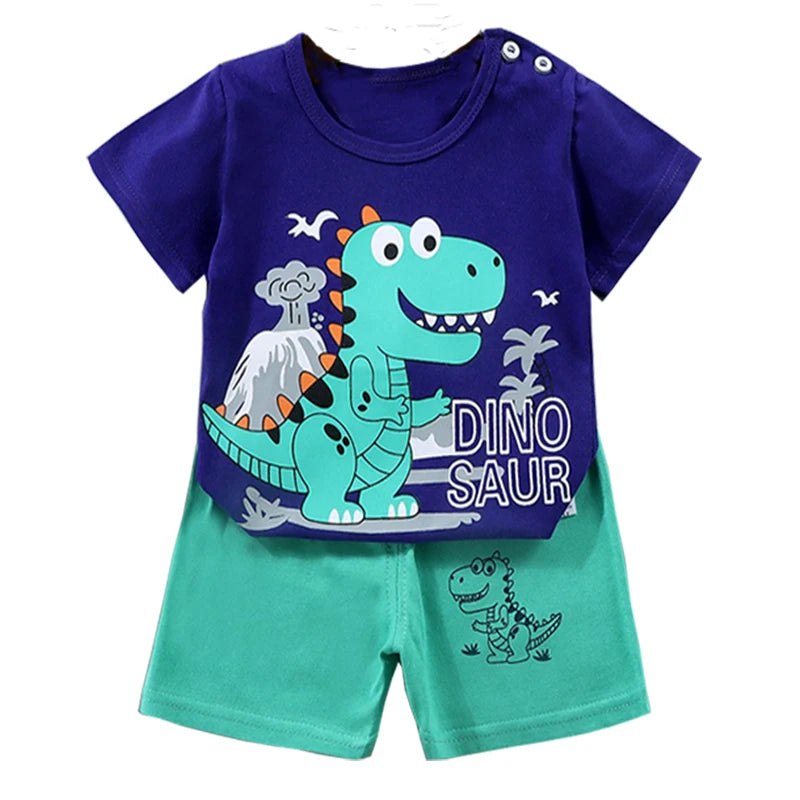 Pyjama 2 Pièces Enfant Coton | T-Shirt & Short | Cartoon Ours Dinosaure | Bébé 1-4 Ans Été