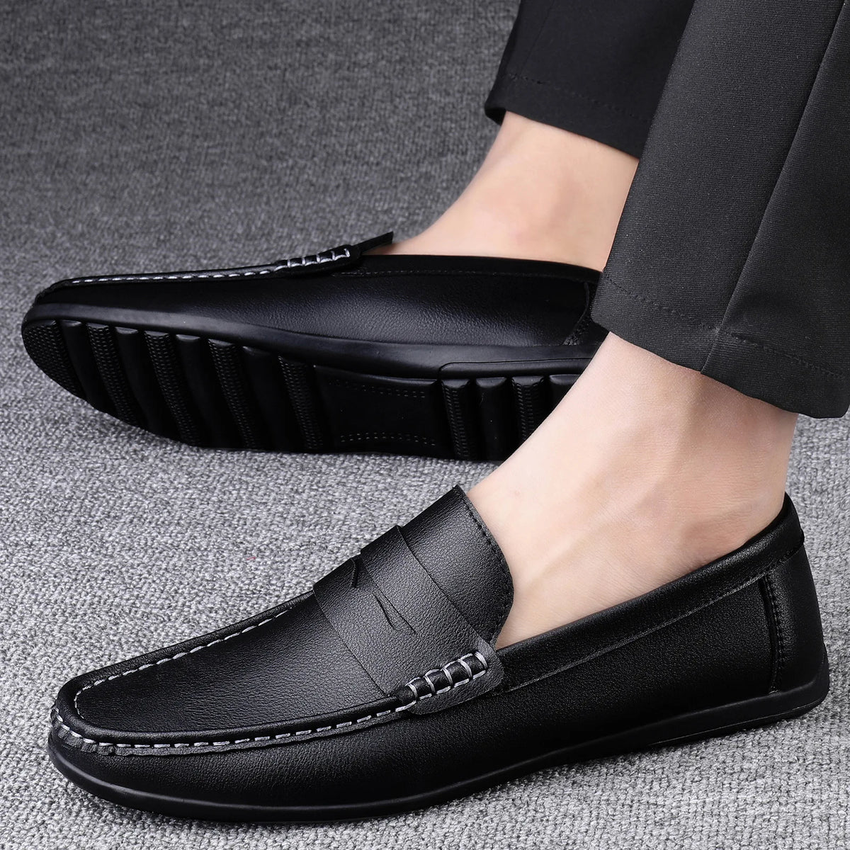 Mocassins Homme Mariage | Cuir Fendu Blanc | Chaussures Conduite Légères | Slip-On Casual Élégant 2026