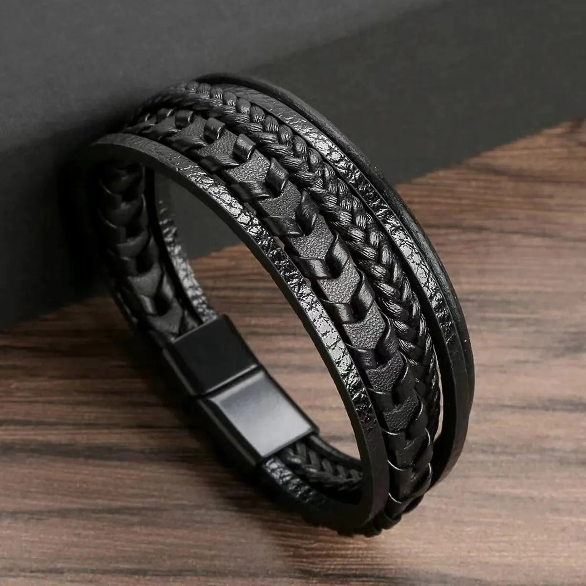 Bracelet Cuir Tressé Multicouche Homme | Boucle Magnétique Alliage | Vintage Rétro | Accessoire Mode