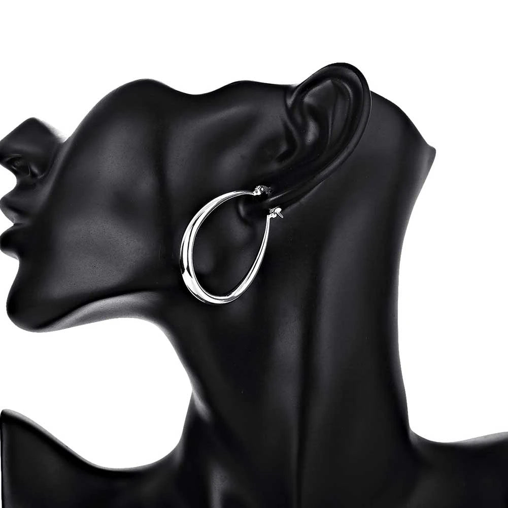 Grandes Créoles Lisses Argent 925 | 41mm Cercle | Femme | Mode Fête Mariage | Accessoire Bijou Noël