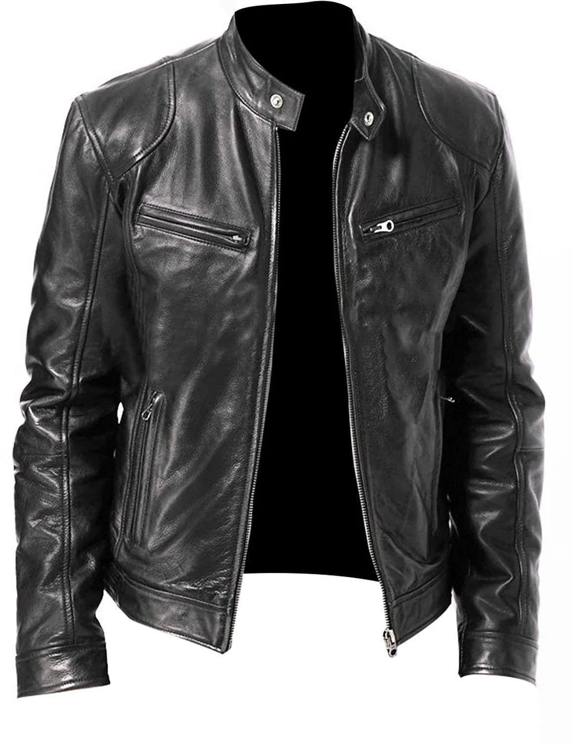 Men's Leather Jacket Bomber Motorcycle Biker PU Leather Casual Loose Fit Faux Jacket For Men
