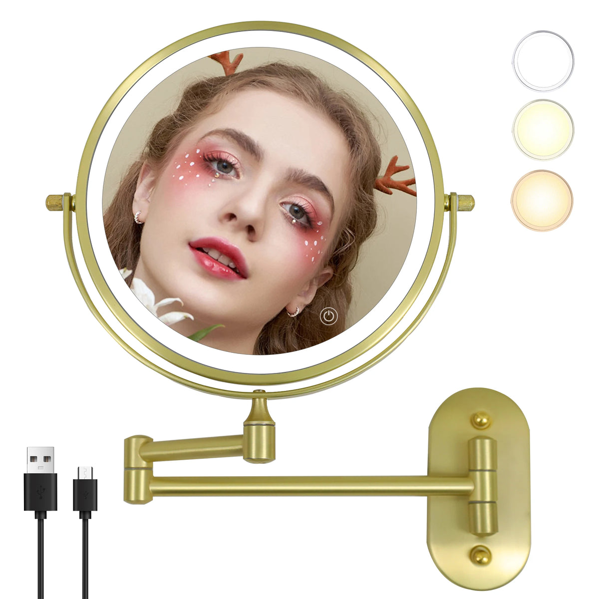 8" Wall Mounted Makeup Mirror With Lights, 10x Magnifying Mirror Wall Mount for Vanity, Bathroom and Shaving