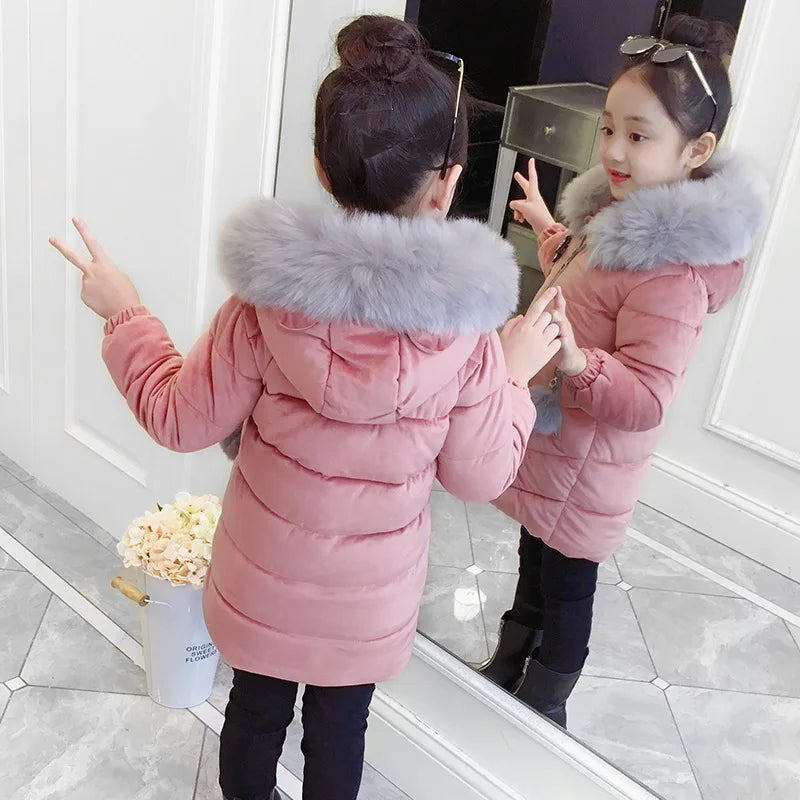 Manteau Velours Laine Capuche Fille | Épais Chaud | Parka Matelassée Enfant 3-12 Ans Hiver