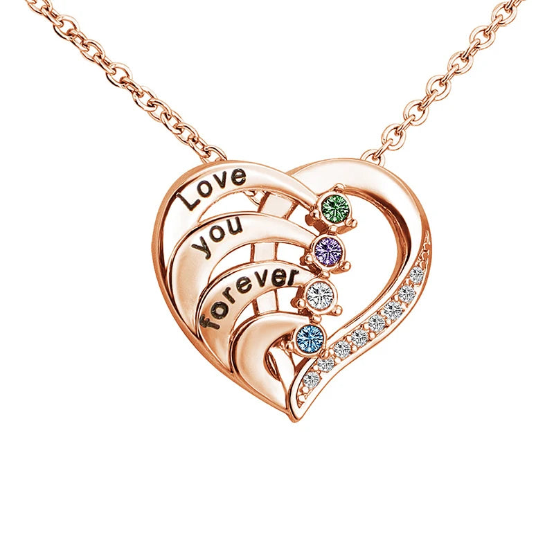 Collier Prénom Personnalisé Pierre de Naissance | Cœur Promesse Gravée | Pendentif | Cadeau Noël Bijou