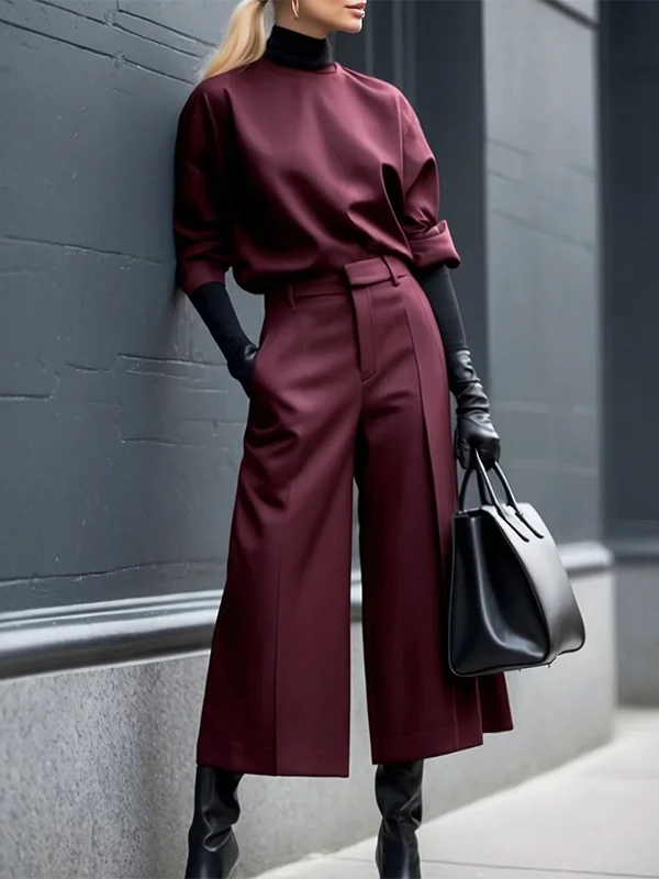 Women's Wine Red High Waist Wide Leg Pants 2026 Summer Fashion Pleated Ninth Pants Matching Bottoms Streetwear Trousers