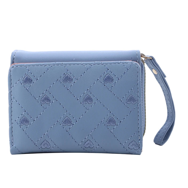Women's Tri-Fold Wallet PU Card Holder Multi-Object Pocket Short Fashion Embroidered Love Pattern Korean Minimalist New 2023