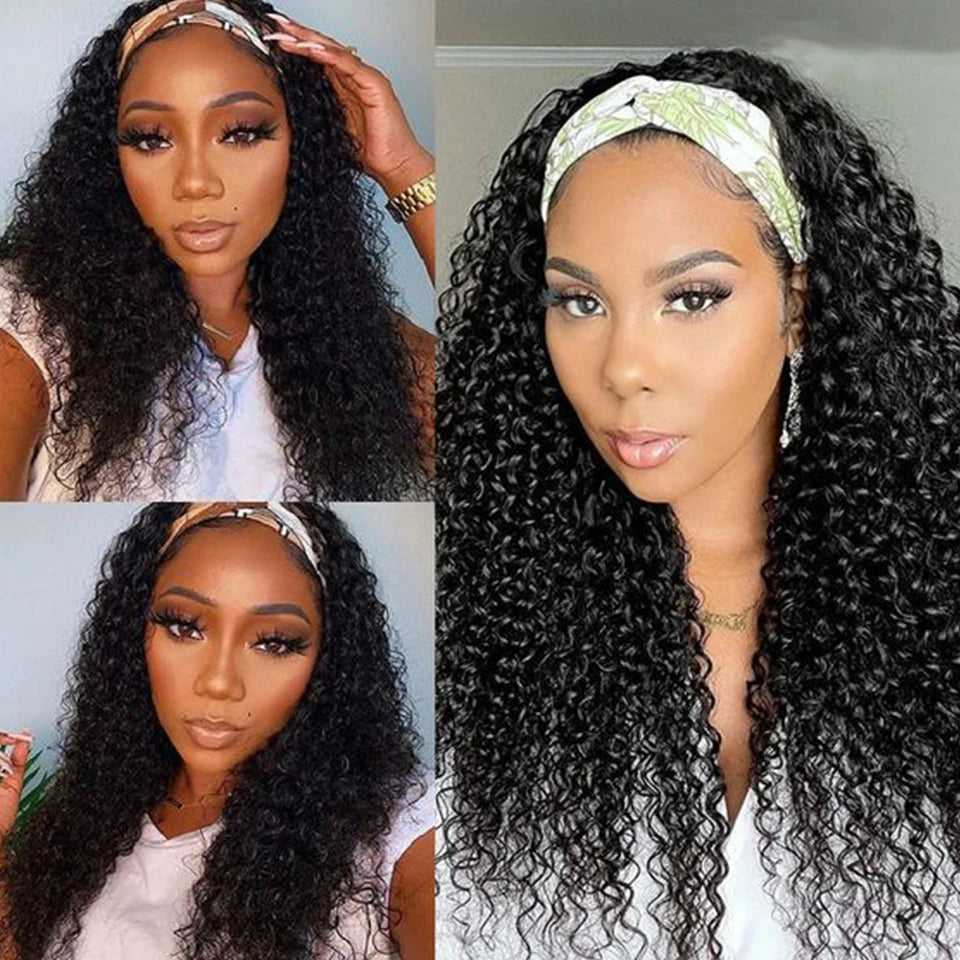 Perruque Headband Kinky Curly Jerry Curl | 250% Densité | Glueless | Machine Made | Cheveux Remy Brésiliens | Femmes Noires