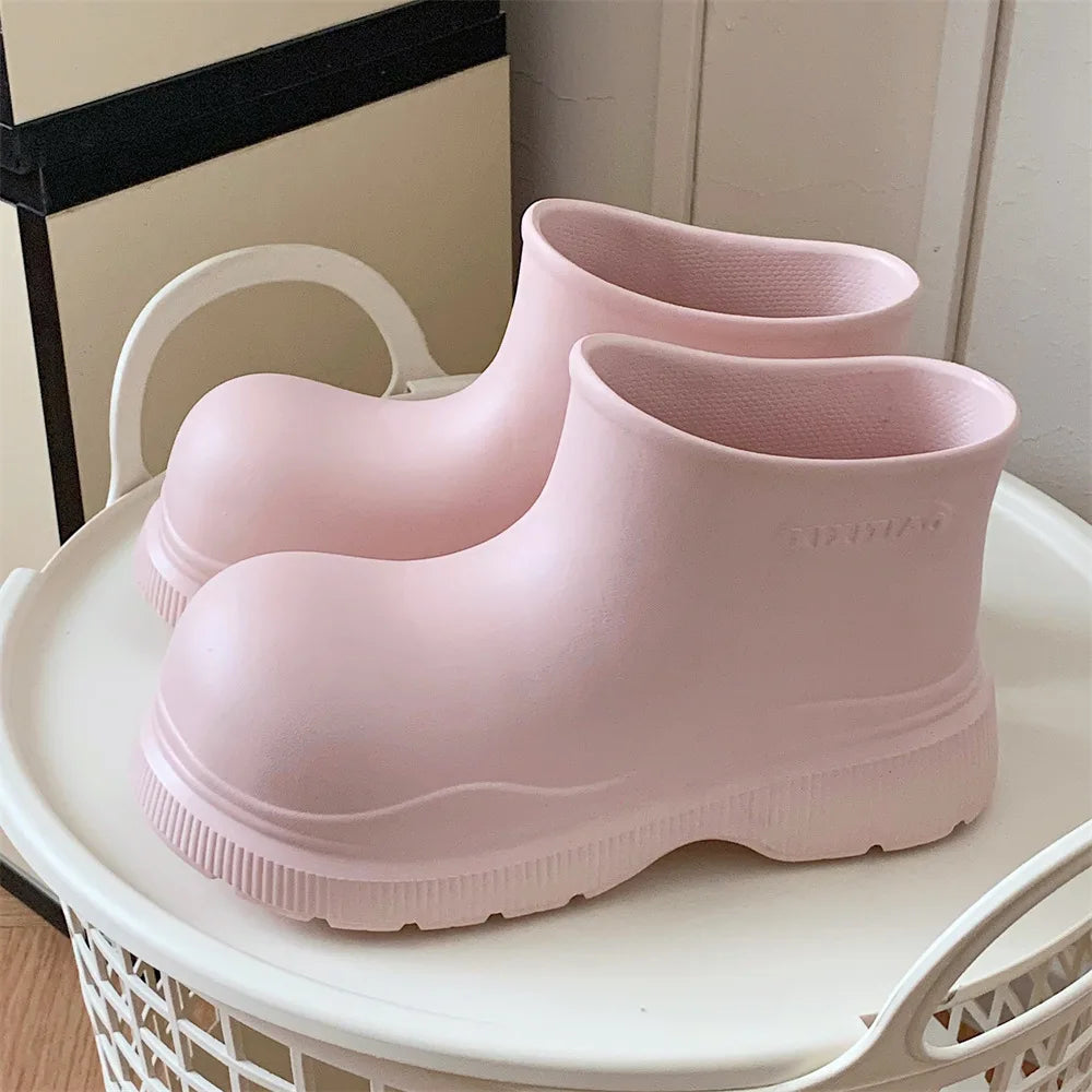 Bottes de Pluie Femme Imperméables | Tige Courte Large | Semelle Épaisse | Chaussures Eau Confortables