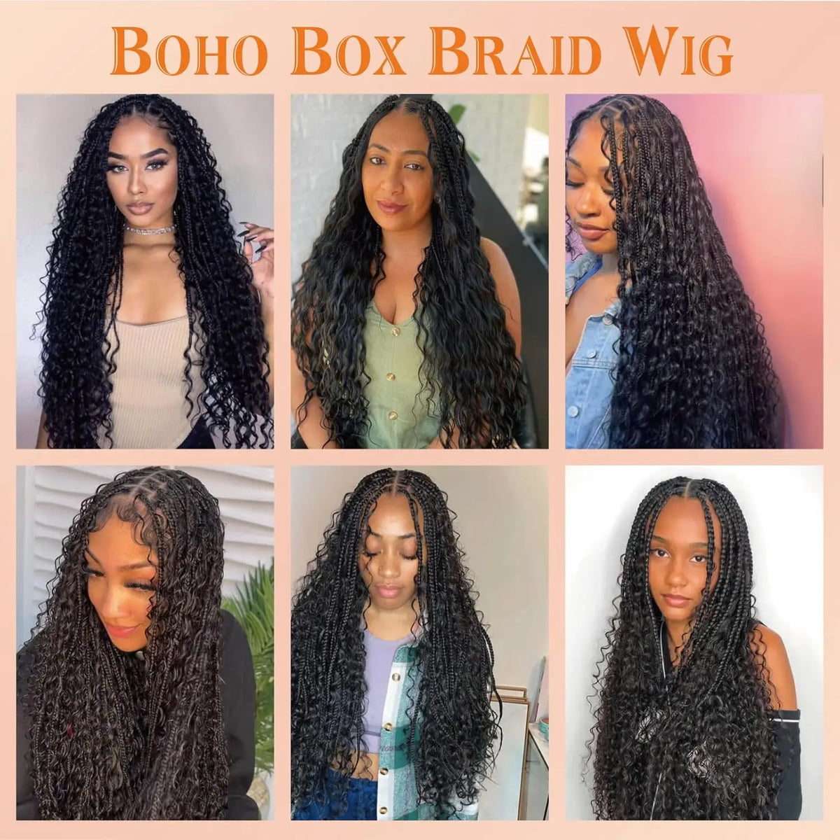 Perruque Tressée Bohème Longue Synthétique | Boho Box Braids | Full Lace | Baby Hair | Femmes Noires