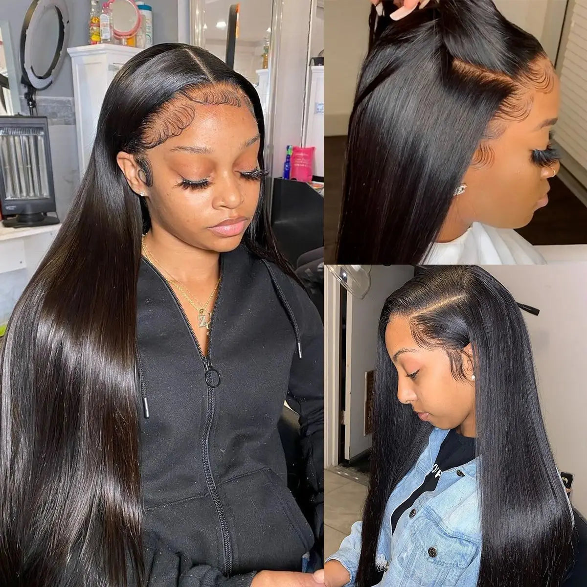 Perruque Full Lace 100% Cheveux Humains | Lisse | Pré-Pluçuée | Nœuds Blancs | Femme