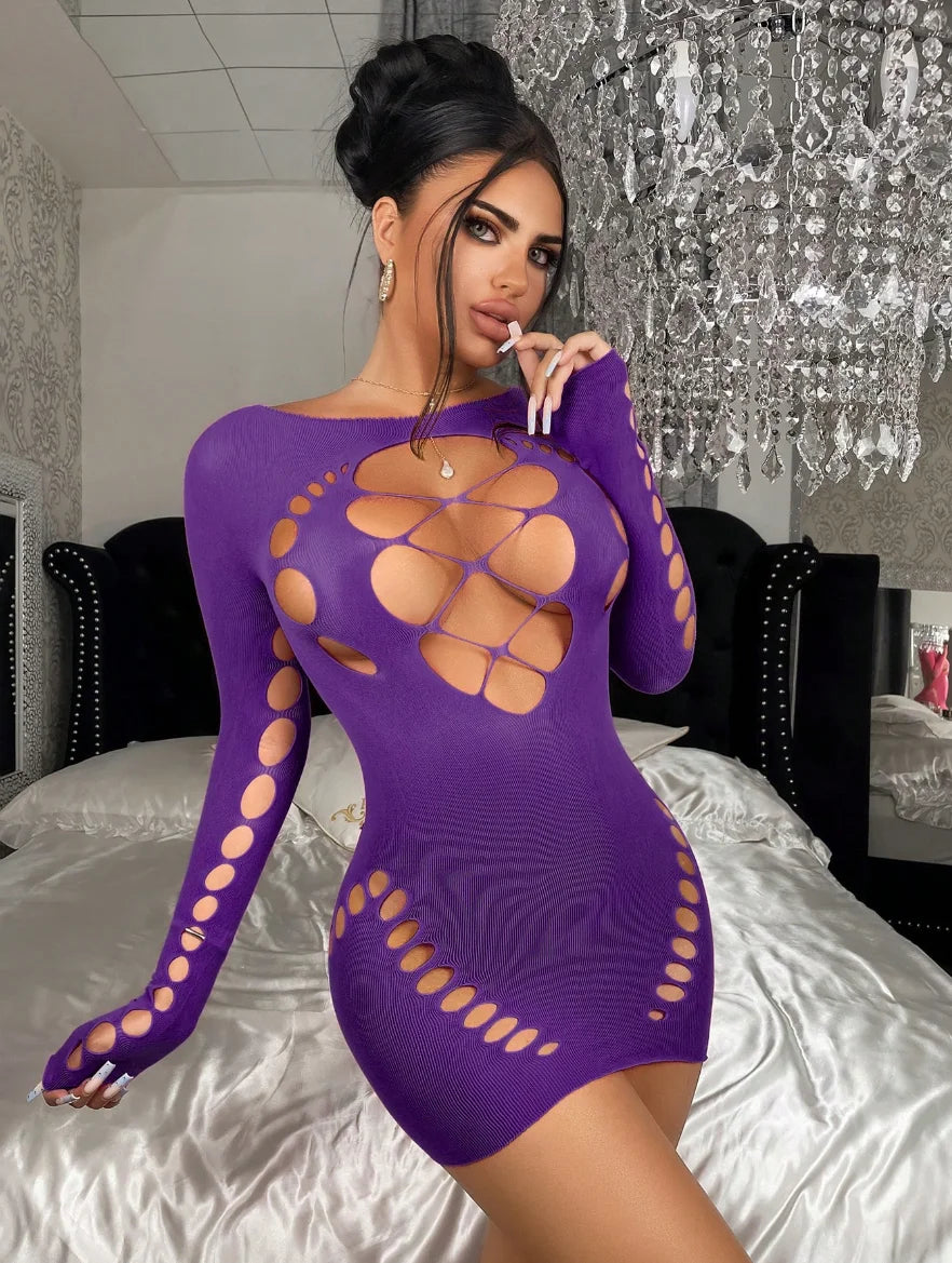 Robe Bodycon Halter Femme | Découpes & Filet | Lingerie Nuit | Tenue Soirée Élégante | Sexy