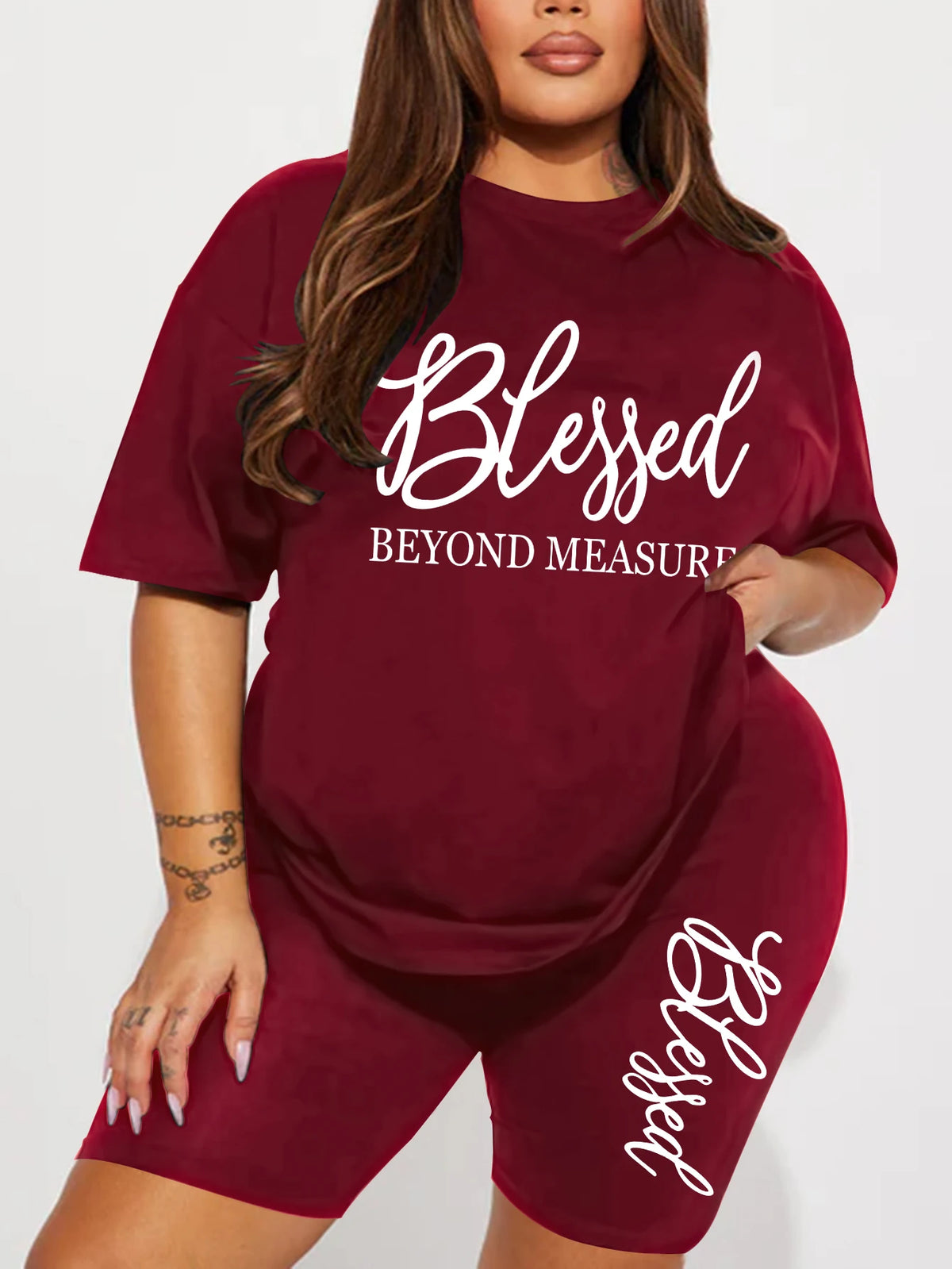 Plus Size Sets for Women Summer 2-Piece Blessed Printed Offers and Liquidation Everything Cheap Elegant Women's Sets Short Sets