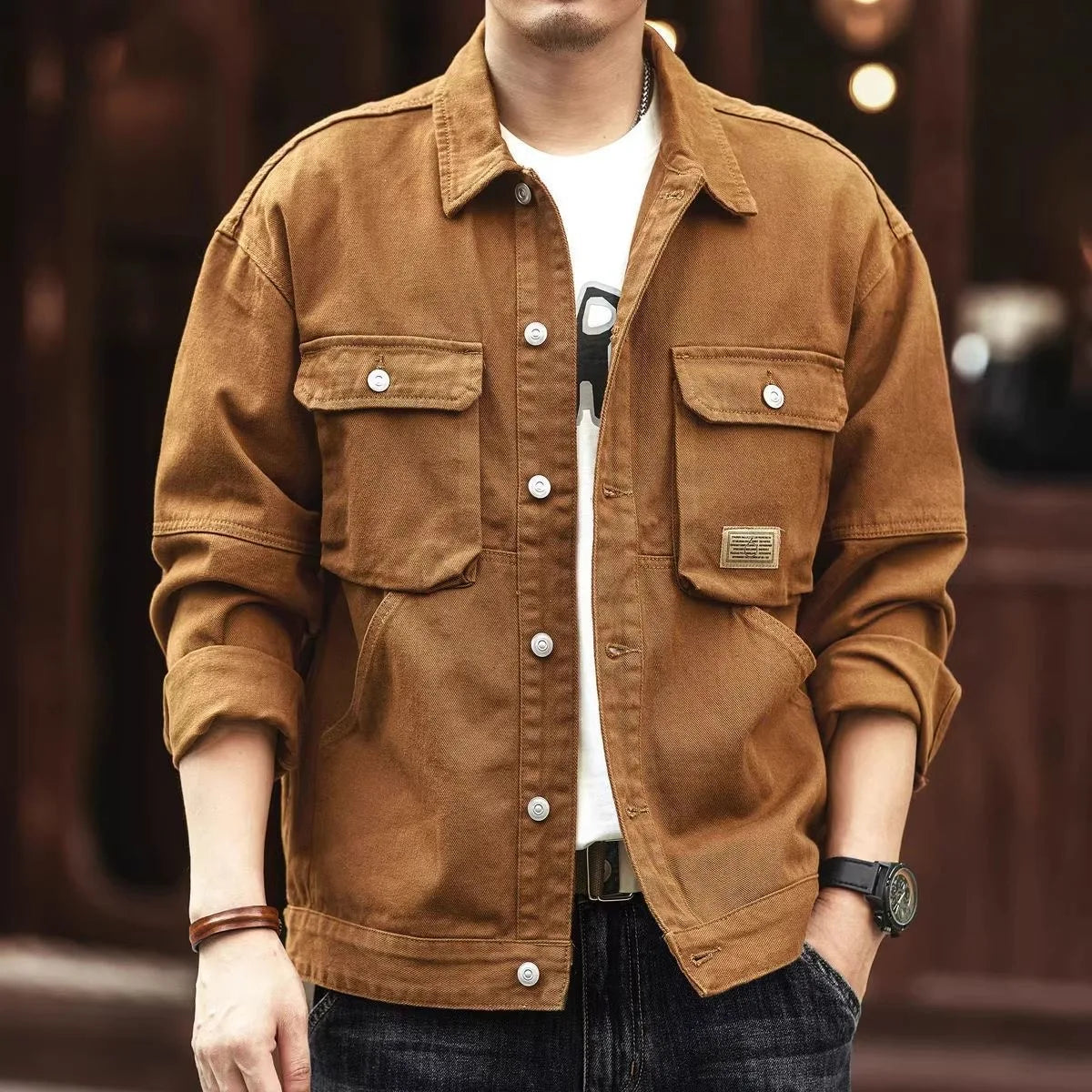 Veste en denim ample pour homme | Plusieurs poches
