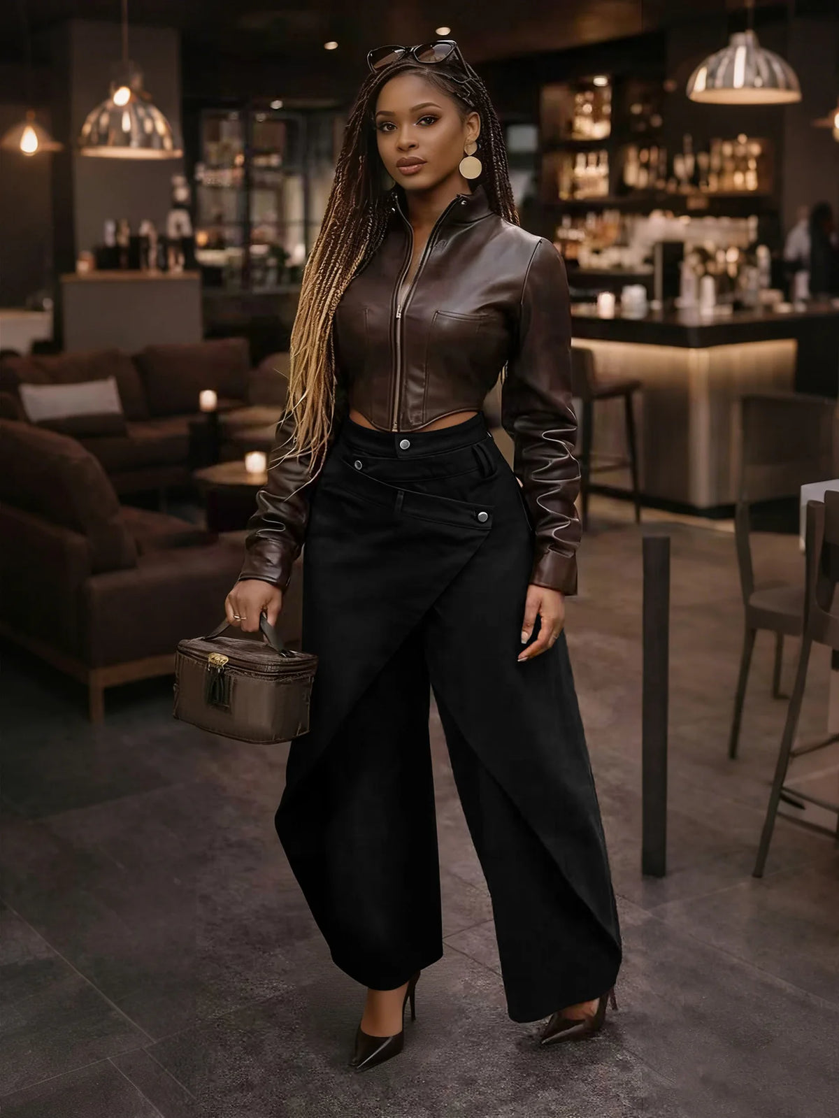 Vintage Washed Denim Wide Leg Pants Women Asymmetrical Wrap Overlap High Waist Y2K Streetwear Casual Fashion Baggy Jeans