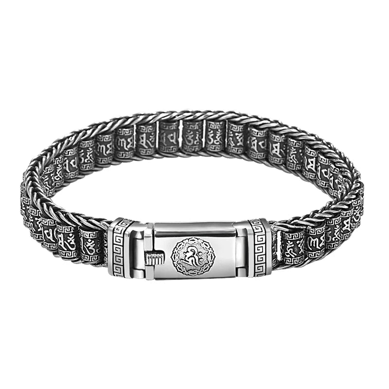 Handmade Creative Bracelets Men Lucky Buddhist Scripture Turn Beads Retro Six-character Mantra Personalized Fashion Jewelry Acc.