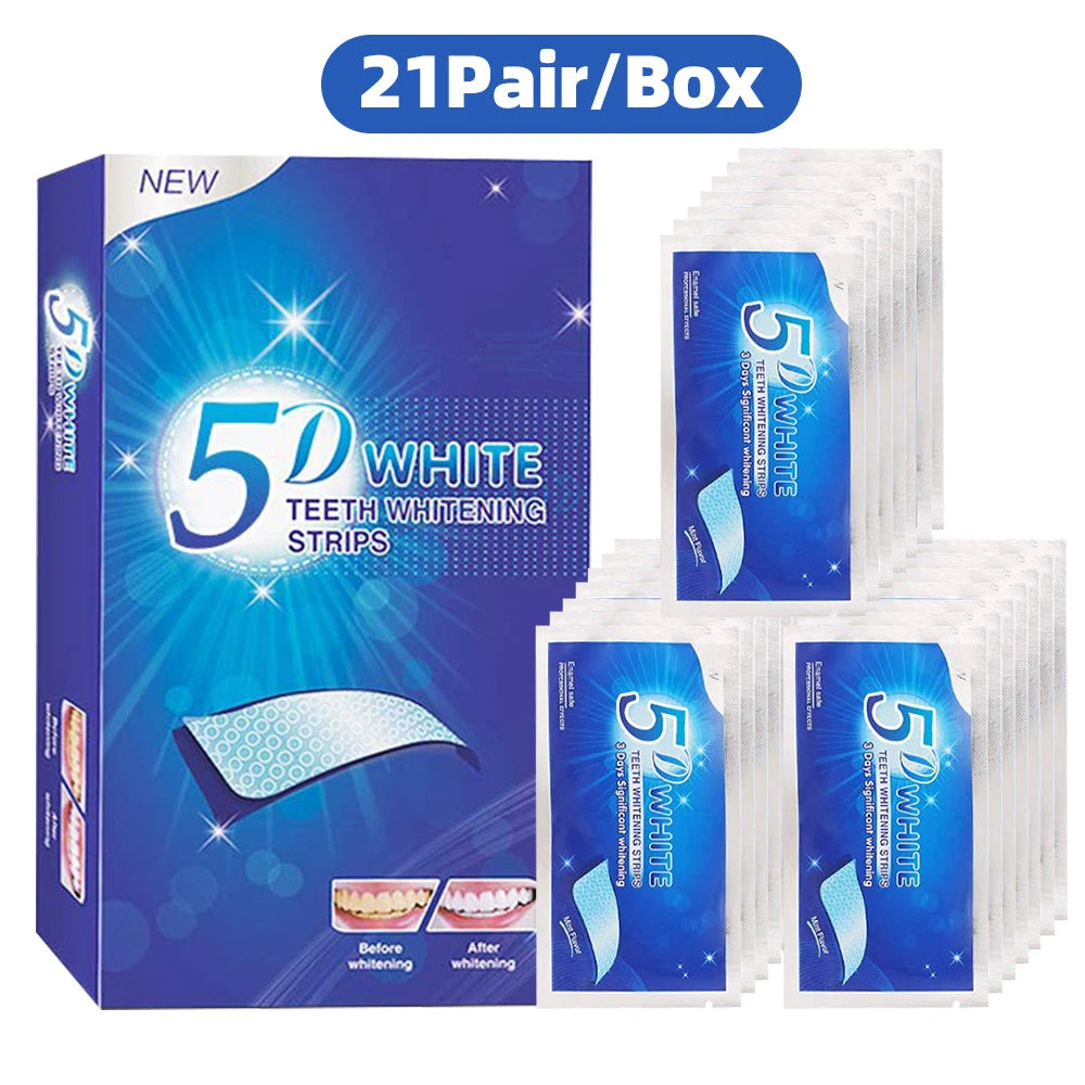 Bandelettes Blanchissantes 5D | Gel Blanchiment Dents | Élimine Taches Café & Tabac | Kit Maison
