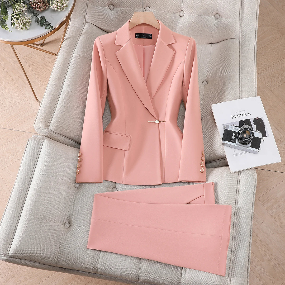 ZJYT Elegant Woman 2 Piece Set Outfit Full Sets Lady Spring Classic Women's Blazer Pants Suit White Formal Office Wear Plus Size