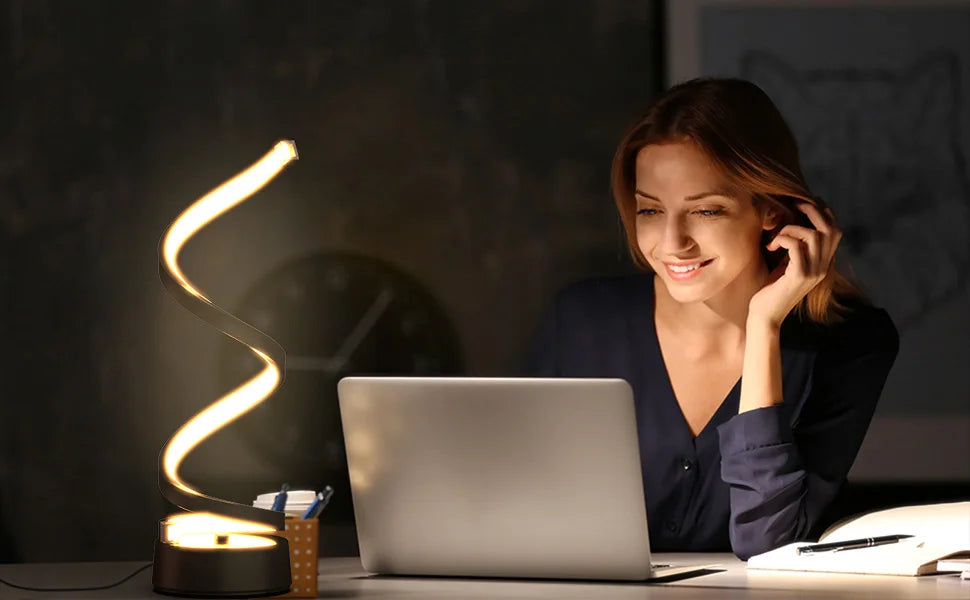 Lampe de Table Spirale LED Moderne Dimmable | Petite Lampe de Chevet | Salon, Chambre & Bureau