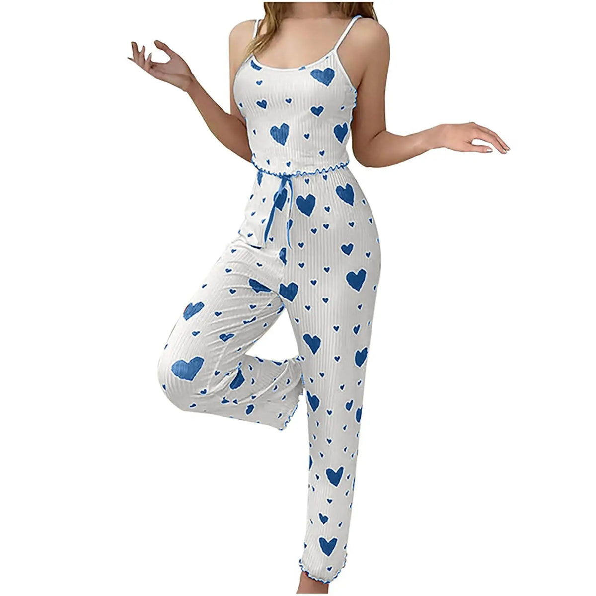 Women's Pajamas, Plus Size Pajama Set, 2-Piece Short Vest + Trousers, White, Breathable, Soft, Casual, Love Print