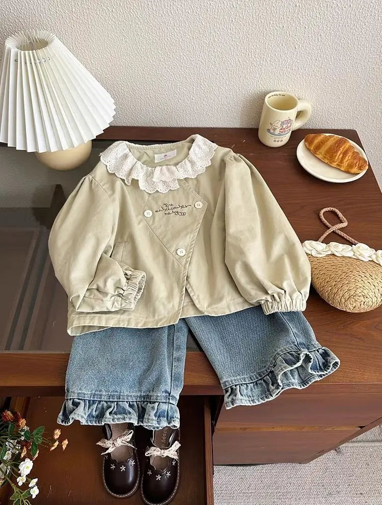 Jean Fille Printemps-Automne | Casual Large Jambe Large | Enfant Baby | Vêtements Polyvalents