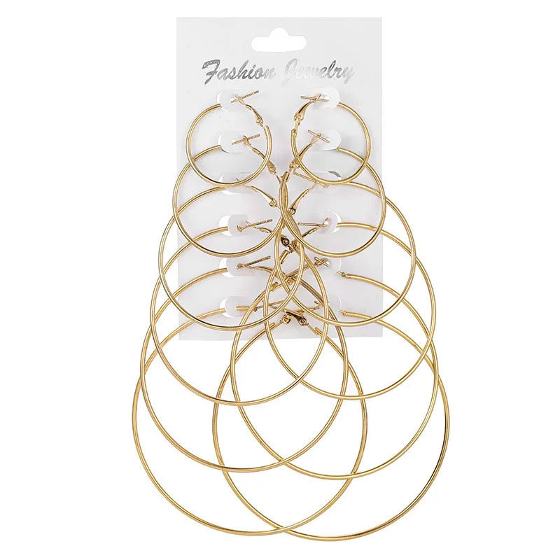 Set 12 Boucles Créoles Femme | Couleur Or | Grandes Rondes | Set Loop Élégant | Bijou Mode Tendance