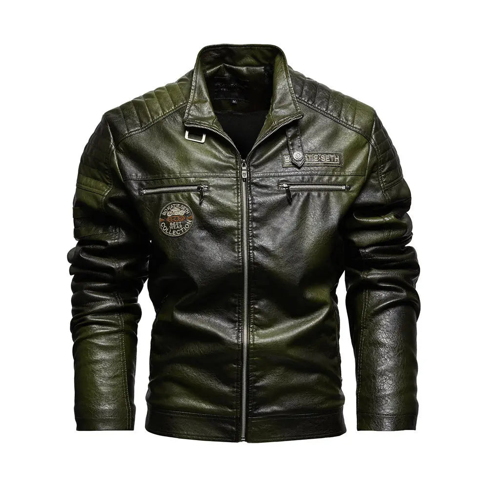 Leather Jacket Men Winter Fleece Motorcycle PU Leather Jacket Male Stand Collar Casual Windbreaker Ropa De Hombre Coat Plus Size