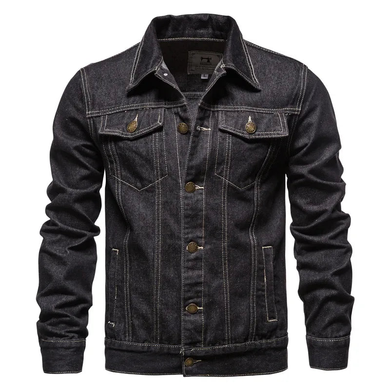 2025 Autumn Men's Solid Denim Jackets Fashion Motorcycle Vintage Jeans Jackets Hommes Slim Fit Cotton Casual Black Blue Coats