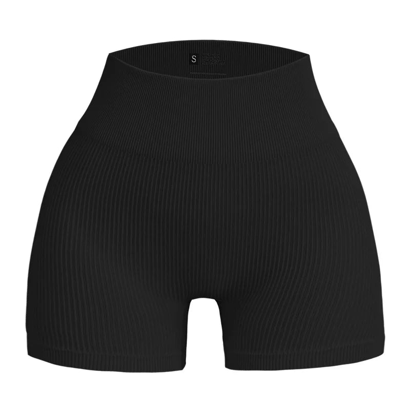 Short Yoga Taille Haute Femme | Lift Fesses Serré | Uni Côtelé | Sport