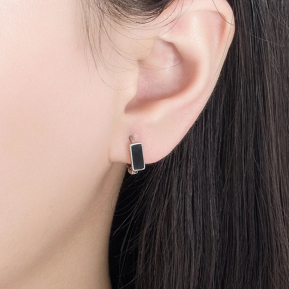 925 Sterling Silver Geometric Black Hoop Earrings for Women Wedding Party Jewelry Gift Pendientes Mujer Moda