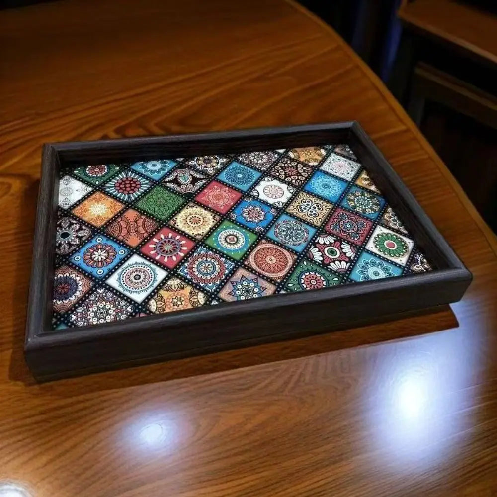 Plateau Bohème en Bois Fait Main 30x20 cm | Mosaïque Colorée | Rangement Bureau & Entrée