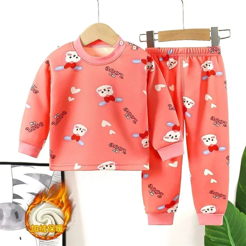 2024 Winter Kids Clothing Sets Warm Fleece Pajamas For Boys And Girls Thicken Children Sleepwear Velvet Baby Thermal Underwear