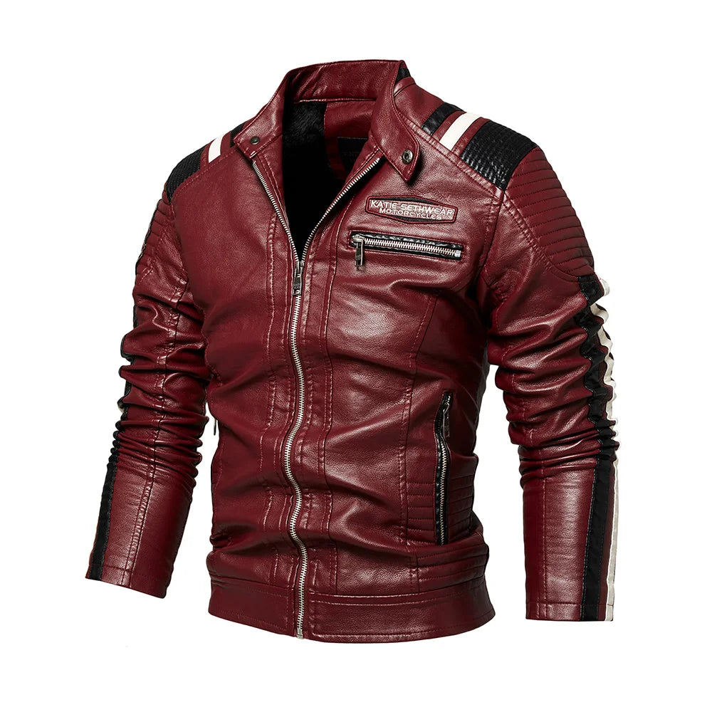 Men's Faux Leather Motorcycle Jacket Waterproof Windproof PU Moto Vintage Bomber Winter Jacket for Men