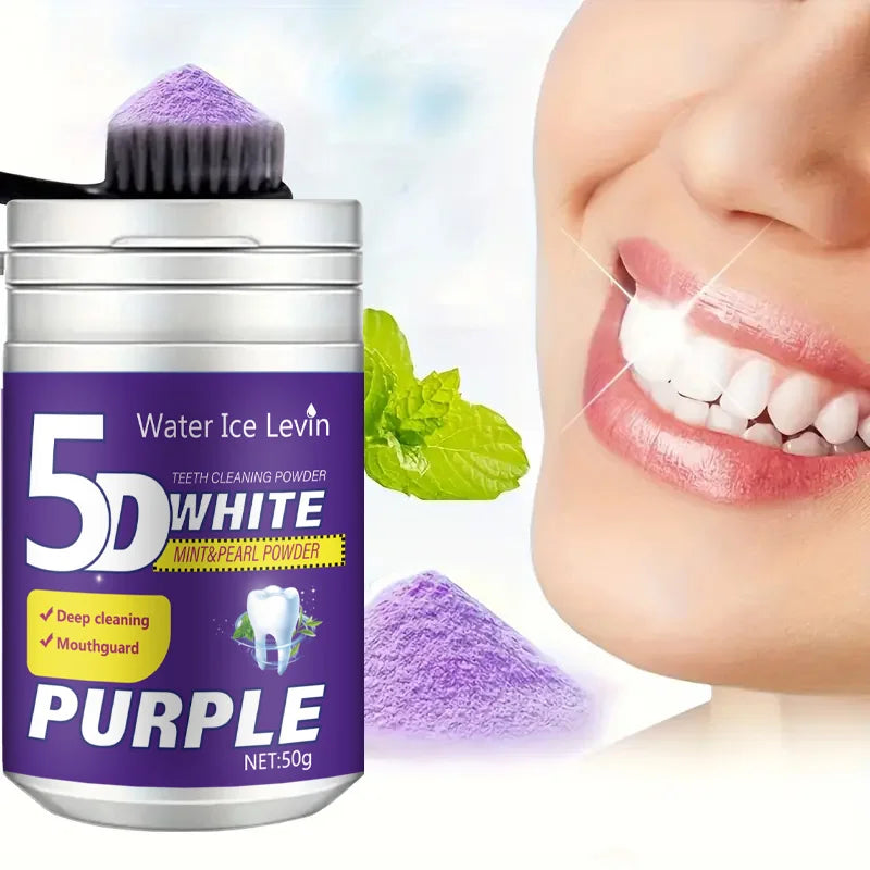 Simple Purple Brightening Powder - Conceals Stains, Non-Sensitive - Enamel-Safe Toothpaste Whitening Powder Suitable for Coffee, Tea, Food, Wine, and Tobacco Stains.