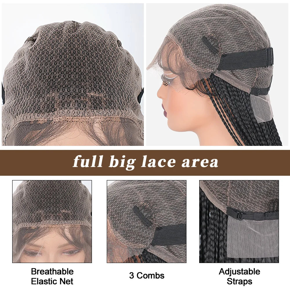 Boho Knotless Box Braided Wigs Full Double Lace Short Braid Wig for Black Women Human Hair Blended Braided Wig with Boho Curls