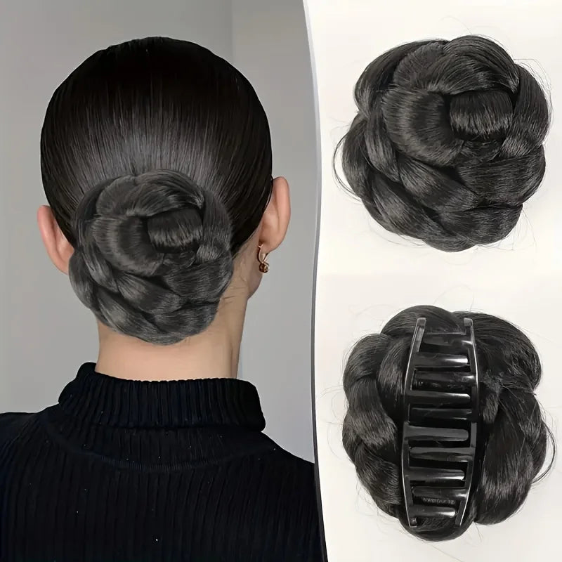 Chignon Clip Lazy Braid Tressé Synthétique | 4 Pouces | Queue Basse Natte Bun | Résistant Chaleur | Femme