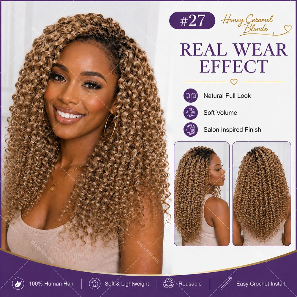 #4 Warm Brown Kinky Curly Crochet Human Hair Extensions Miracle Knots Pre Looped Easy Install Soft Natural Curly Texture