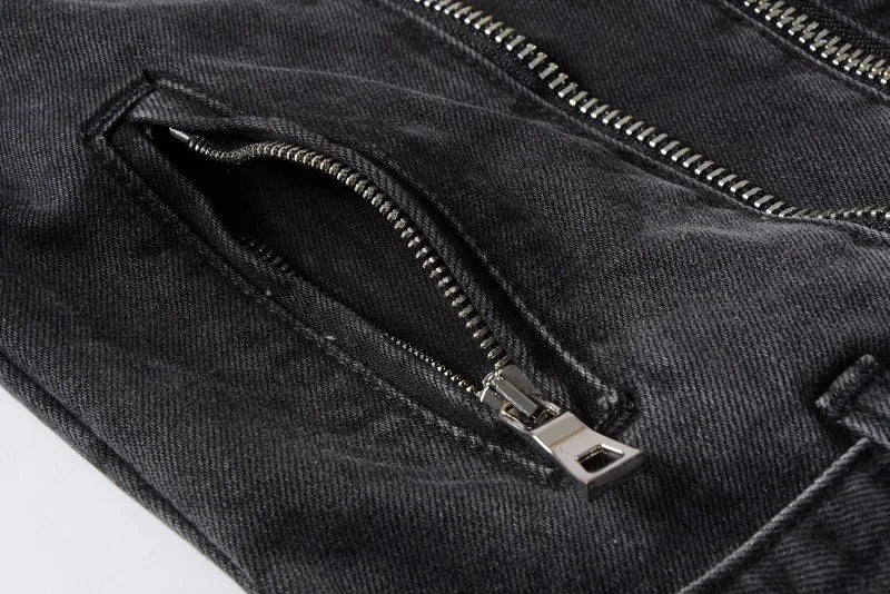 Veste Jean Homme Automne-Hiver | Style Américain Retro High Street Punk | Slim Déchiré Motard
