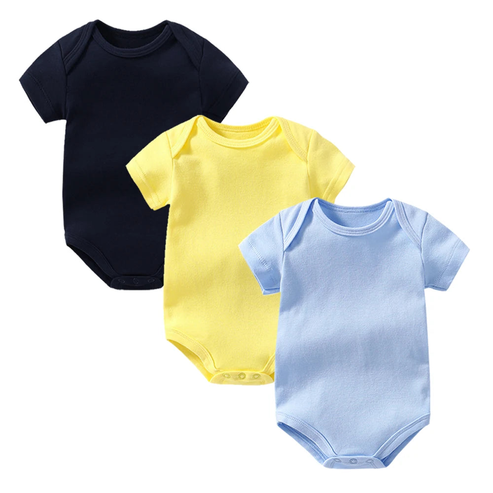 Lot 3 Bodys Bébé | 100% Coton | Nouveau-Né Été | Combinaison Romper | Blanc (v1)