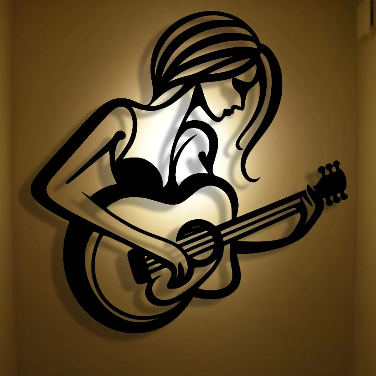 Art Mural Métal Guitariste Abstrait | Décor Café & Bar | Cadeau Amateurs de Musique