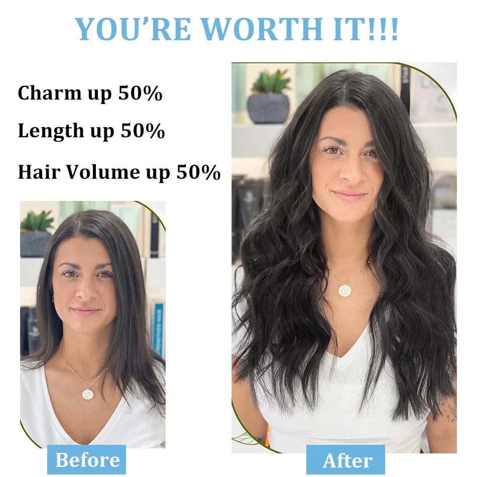 Extensions à Clips Cheveux Humains | Noir Naturel | 18 Clips | 8 Pièces | Volume Complet | Femme