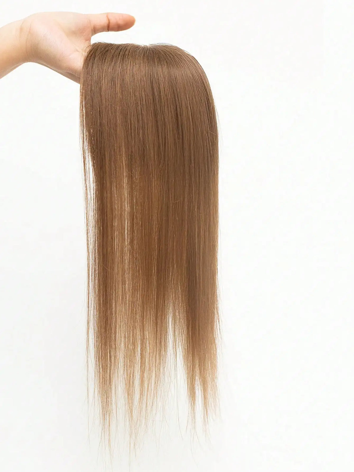 100% Human Hair Toppers Wigs with Bangs Silk Base Clip-in Hair Extensions for Women 16-inch Topper Hair