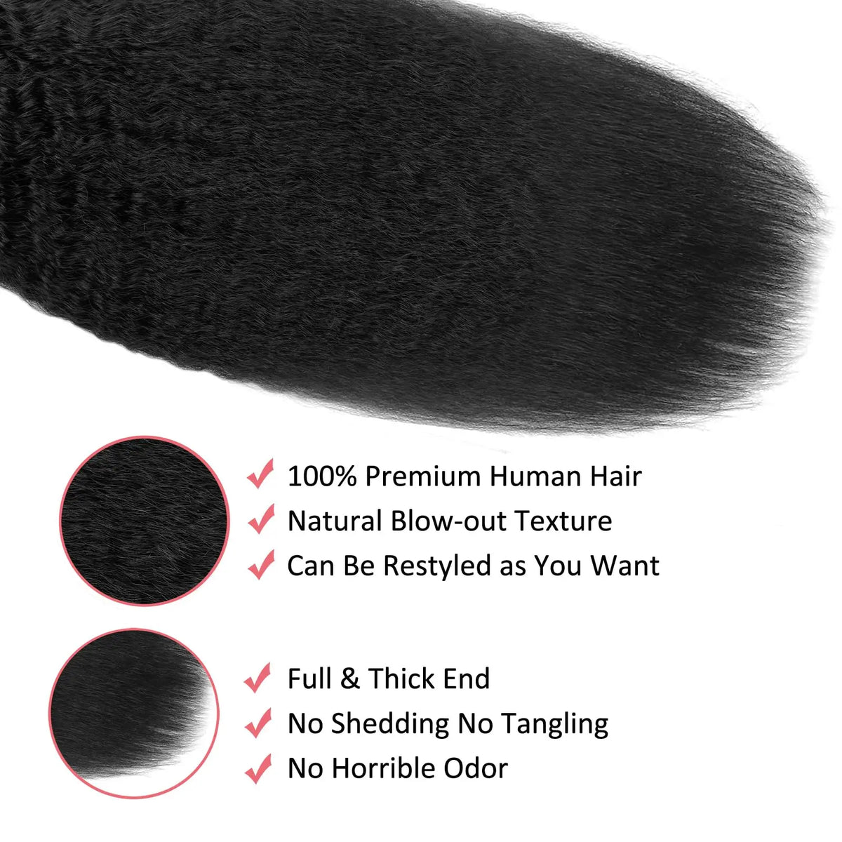 Extensions à Clips Kinky Straight Yaki 18 Pouces | Cheveux Humains Remy | Sans Couture | Femme
