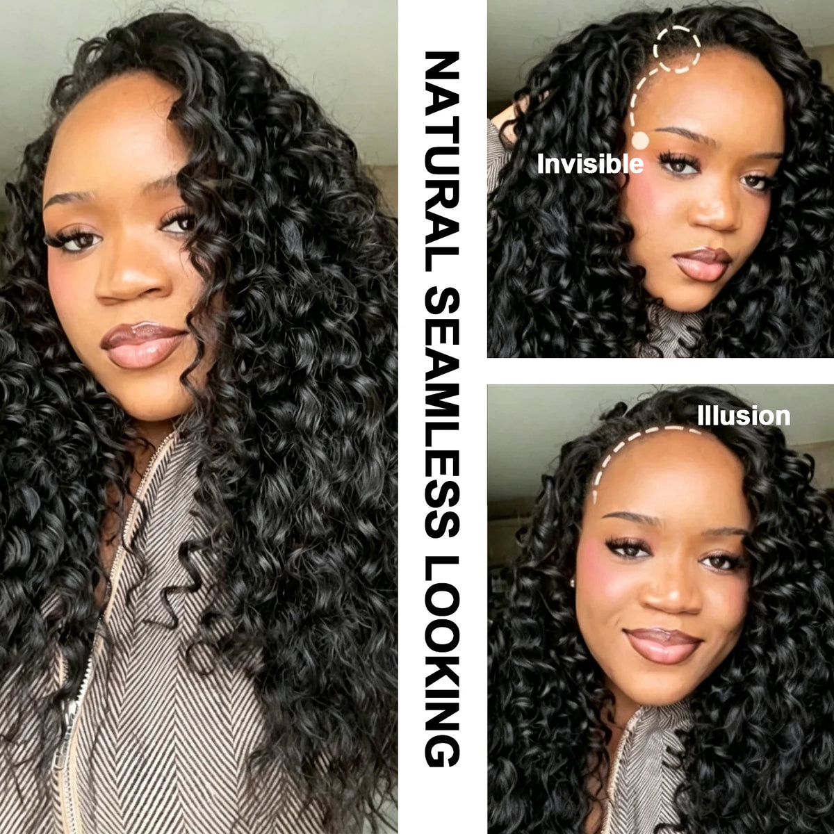 Extensions Crochet Cheveux Humains | Nœuds Invisibles | Pré-Loop | Deep Curly Wave | 14-22 Pouces | Femme