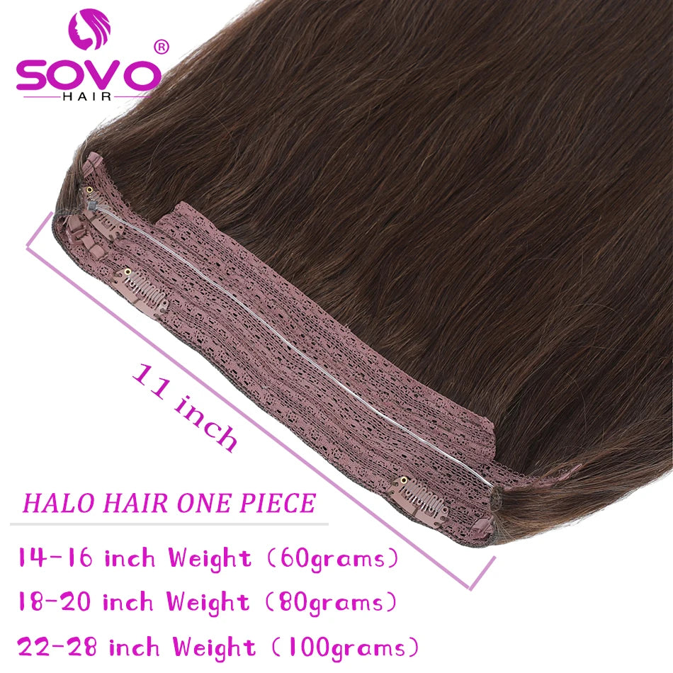 Halo Hair Extensions 100% Human Hair 14-28 Inch Hidden Wire Clip-In Hair Ombre Brown Color Human Remy Fish Line Hair Extension