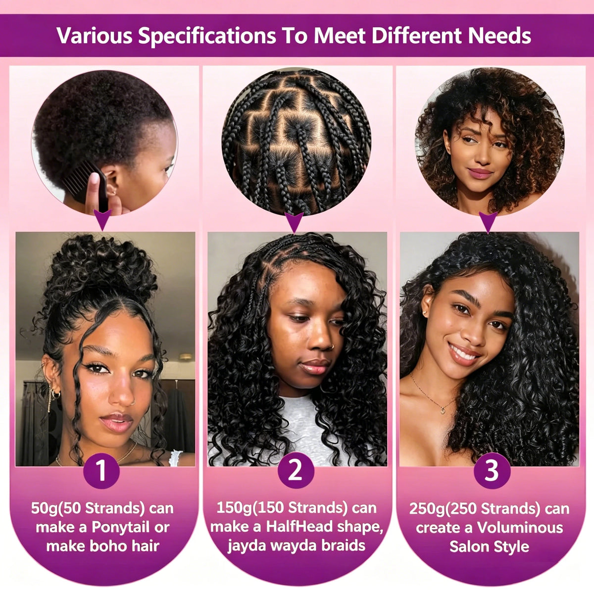 Extensions Crochet Cheveux Humains | Nœuds Invisibles | Pré-Loop | Deep Curly Wave | 14-22 Pouces | Femme