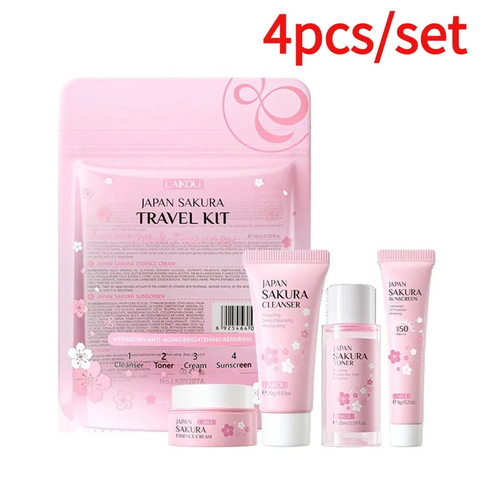Sakura skin care sets with cleanser, serum, eye cream, facial cream, beauty products for women, travel skin care kit