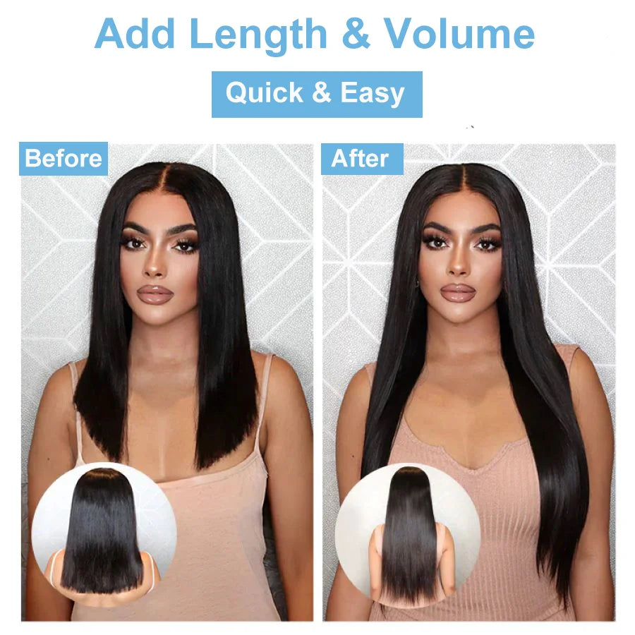 Extensions à Clips Cheveux Humains | Noir Naturel | 18 Clips | 8 Pièces | Volume Complet | Femme
